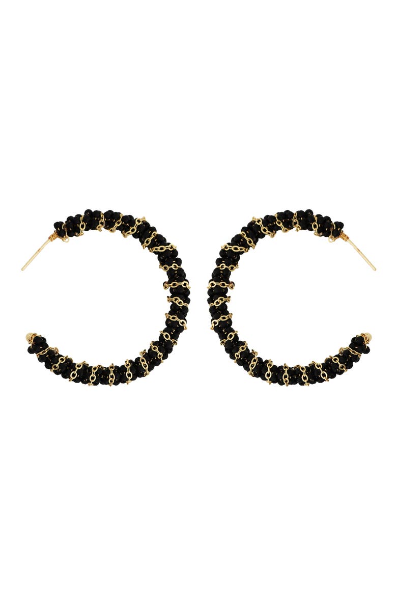 Onyx Bead & Chain Wrapped Hoop Earrings, Main, color, BLACK