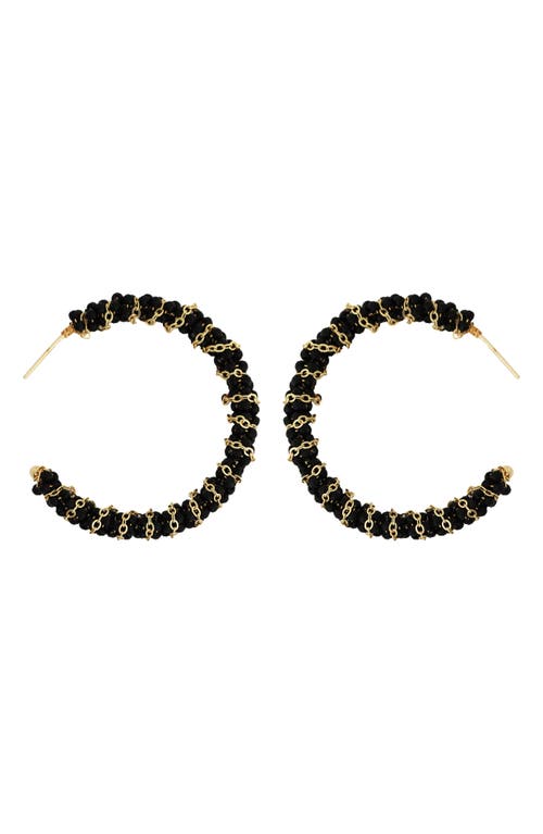 Panacea Onyx Bead & Chain Wrapped Hoop Earrings In Black