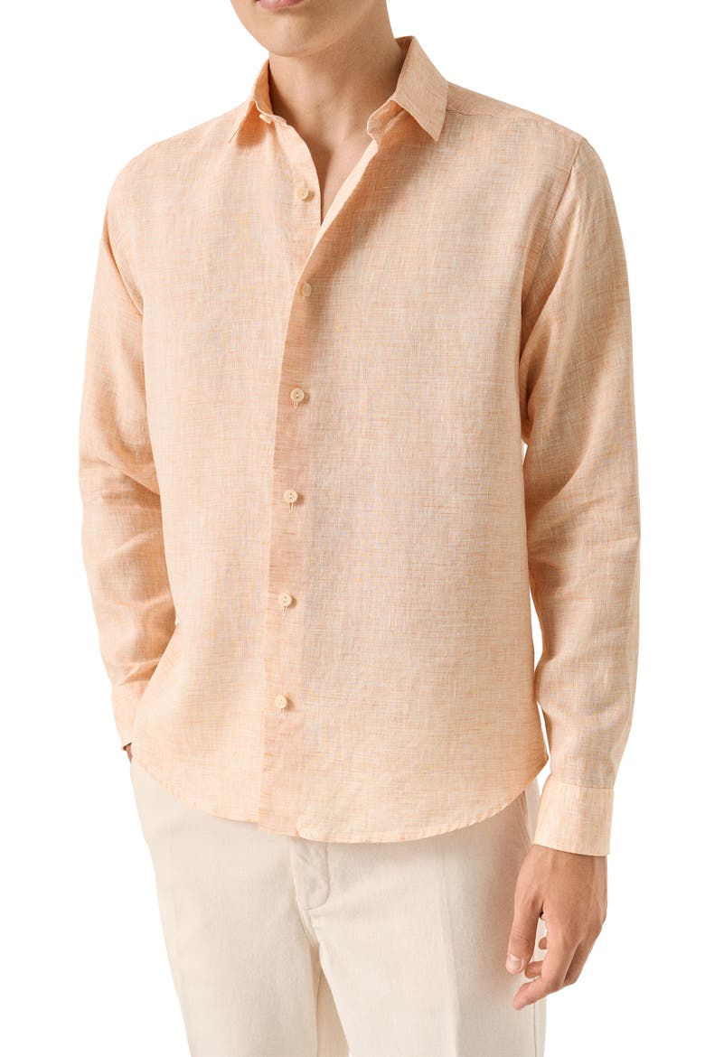 Regular Fit Linen Dress Shirt, Main, color, MEDIUM ORANGE