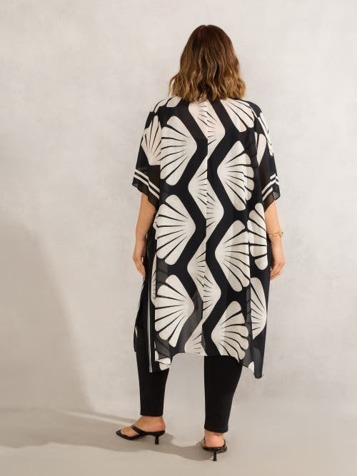 Live Unlimited Shell Print Longline Kimono In Black