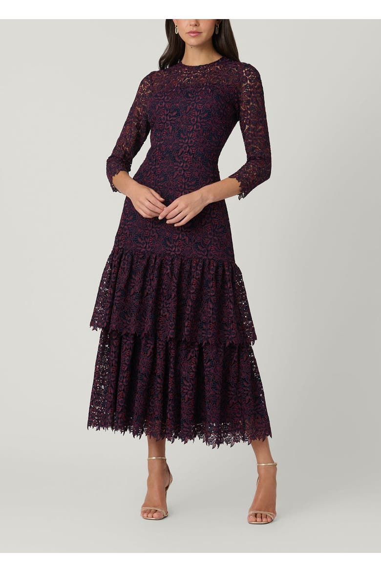 Midnight Angeline Two-tone Rose Lace Dress, Main, color, Bordeaux/Navy