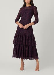 Shoshanna Midnight Midnight Angeline Two-tone Rose Lace Dress