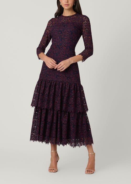 Shoshanna Midnight Midnight Angeline Two-tone Rose Lace Dress In Purple