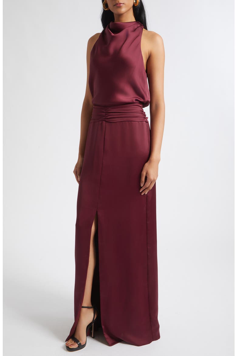 Charmayne Sleeveless Satin Gown, Alternate, color, CRANBERRY