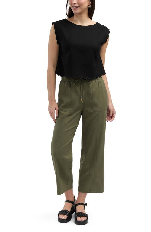 Shop Ellen Tracy Wide Leg Linen Blend Drawstring Crop Pants In Light Olive