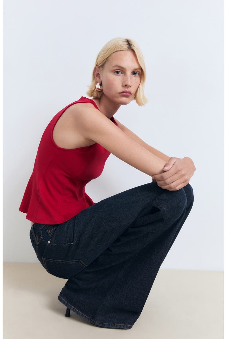 Seam Detail Sleeveless Peplum Top, Alternate, color, RED