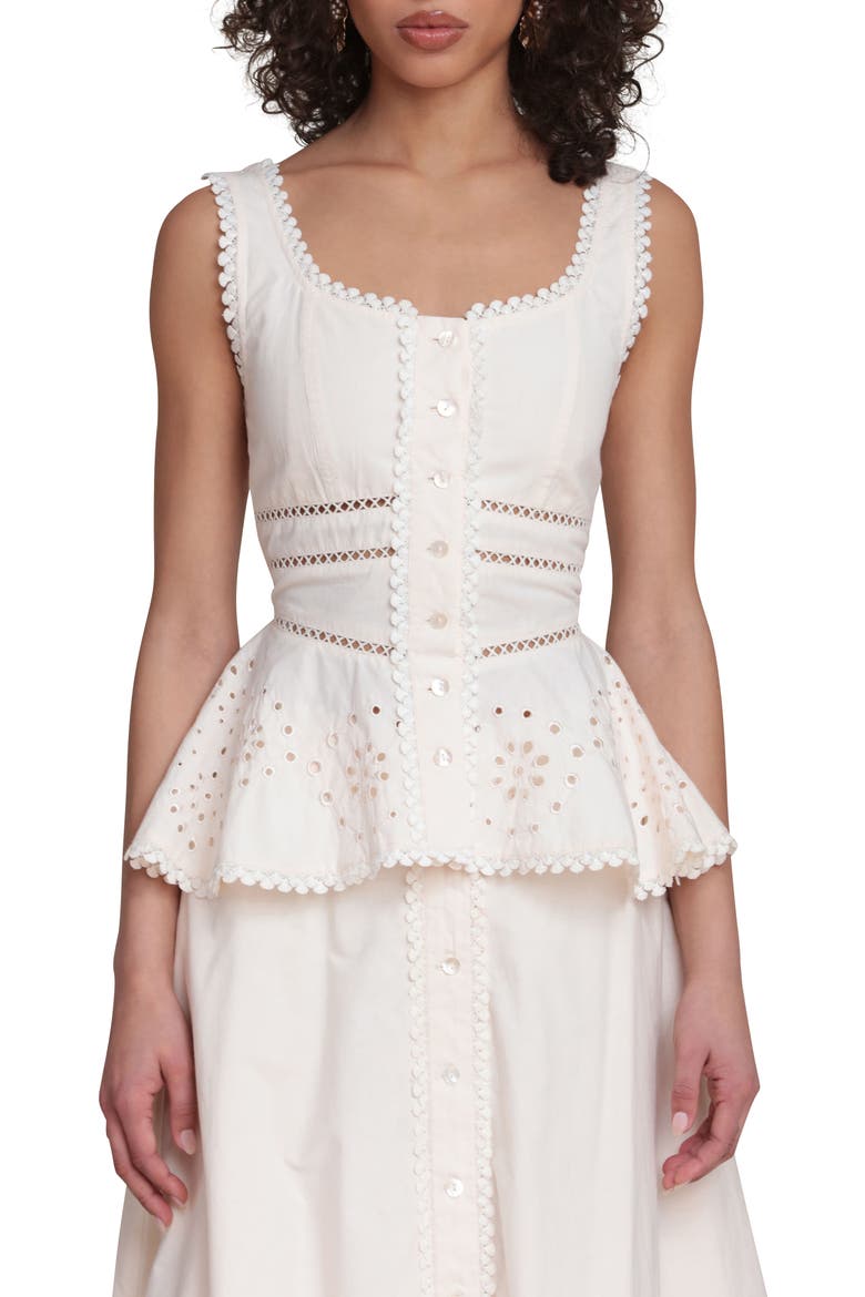 Eyelet Peplum Cotton Tank, Main, color, CREAM