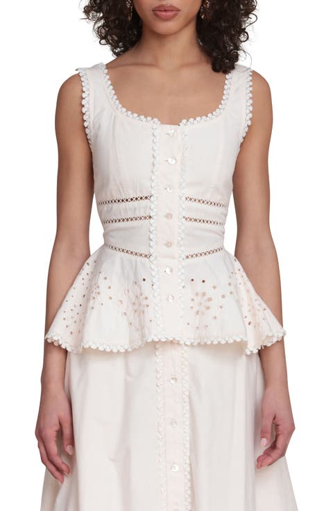 Eyelet Peplum Cotton Tank