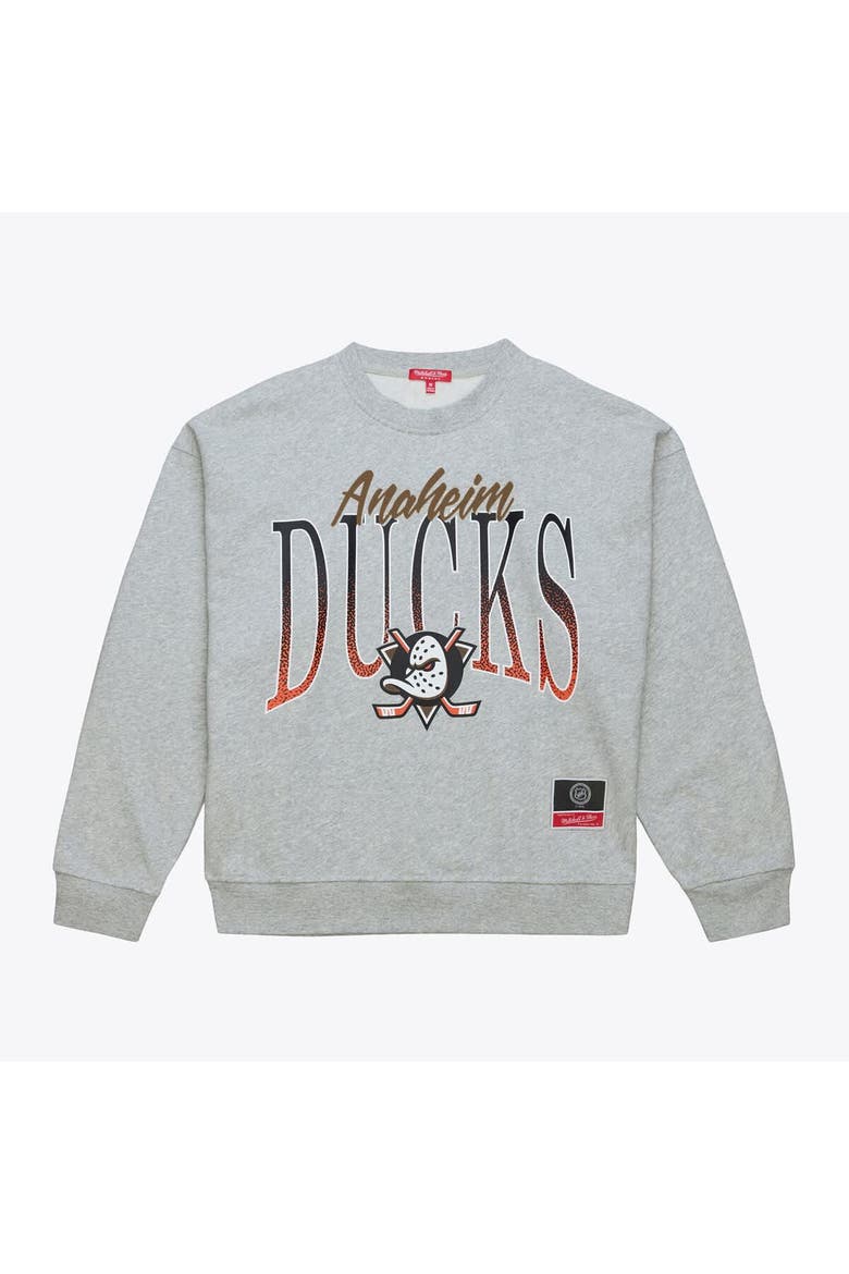Women's Mitchell & Ness  Heather Gray Anaheim Ducks Hockey Night Sweatshirt, Main, color, Heather Gray