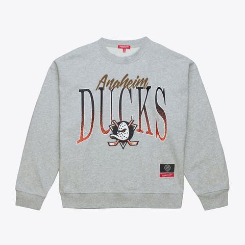 Women's Mitchell & Ness  Heather Gray Anaheim Ducks Hockey Night Sweatshirt