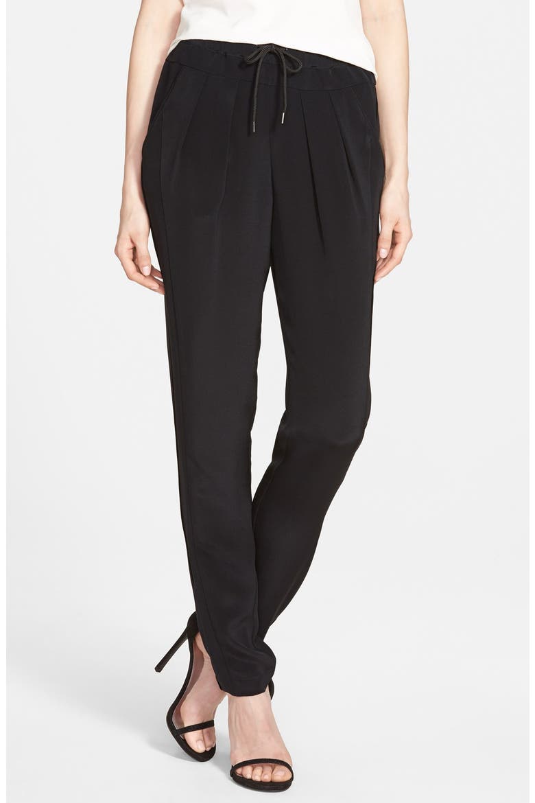 'Malone' Silk Drawstring Pants, Main, color, BLACK
