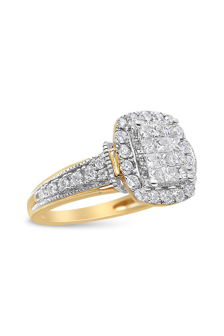 14K Yellow and White Gold 1.00 Cttw Diamond Cluster Ring, Alternate, color, Yellow