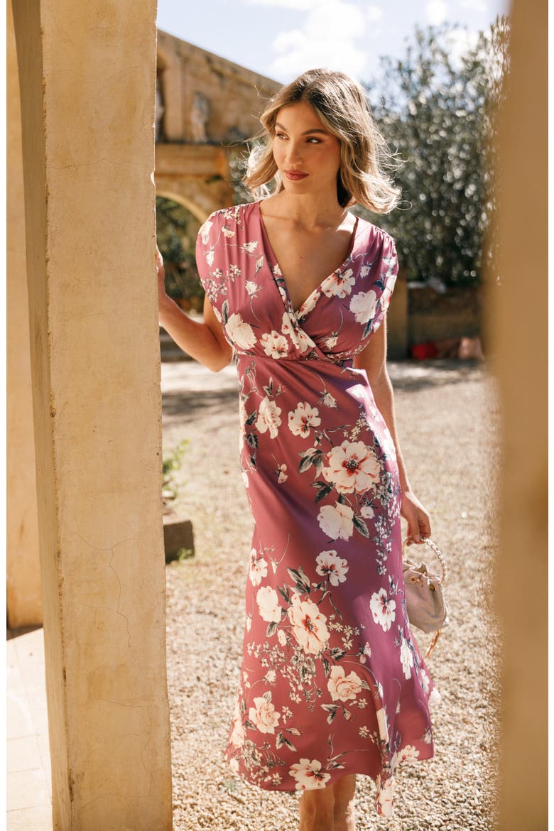 Amarlee Floral Satin Maxi Dress, Alternate, color, DARK ROSE FLORAL