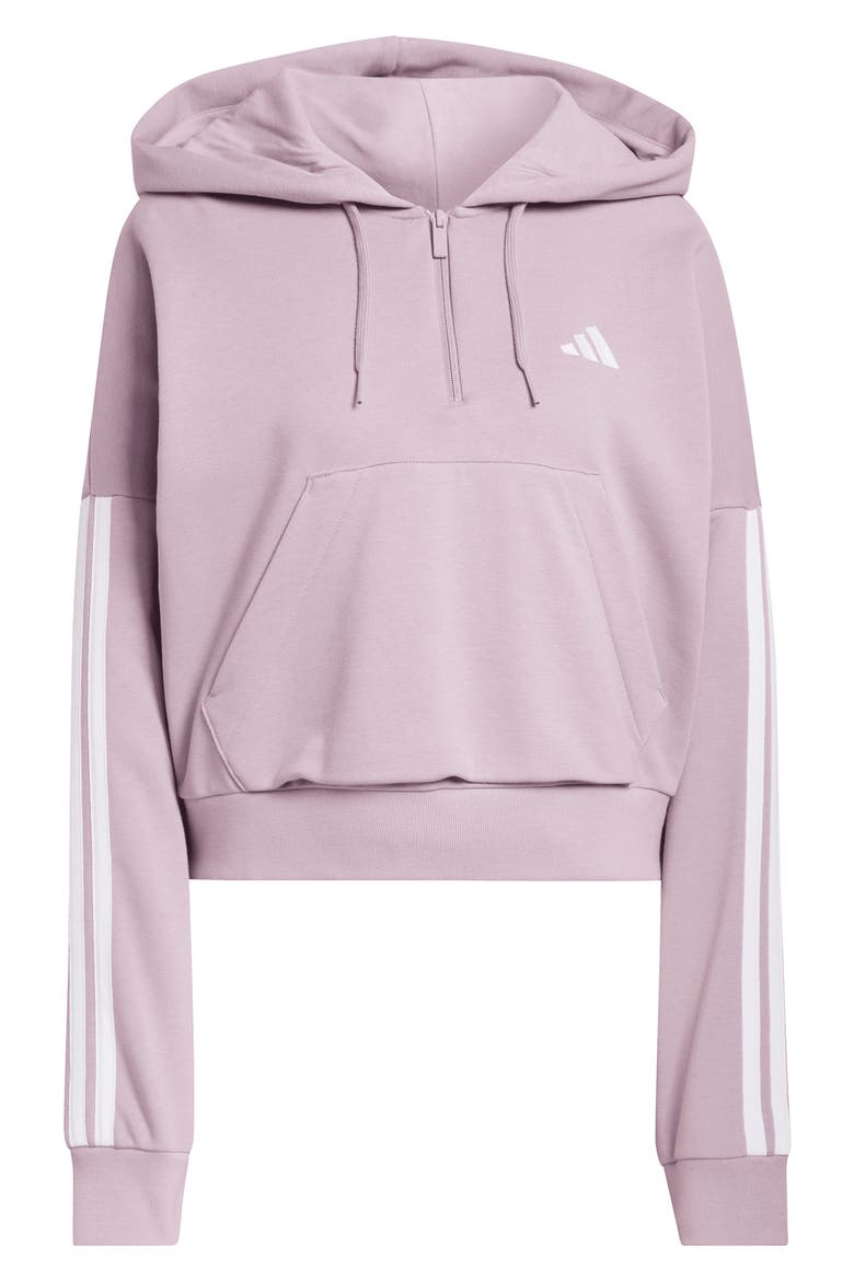 Essentials 3-Stripe Quarter Zip Sweatshirt, Alternate, color, PRELOVED FIG/ WHITE