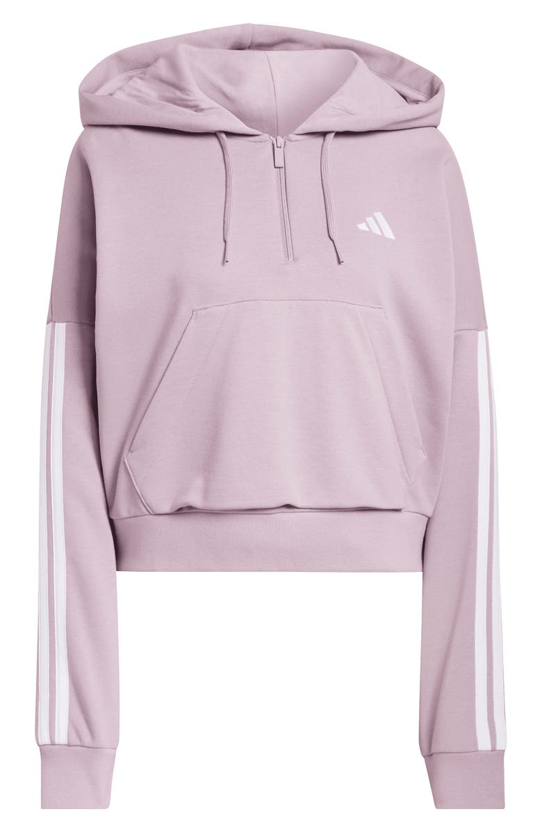 adidas Essentials 3-Stripe Quarter Zip Sweatshirt, Alternate, color, Preloved Fig/ White