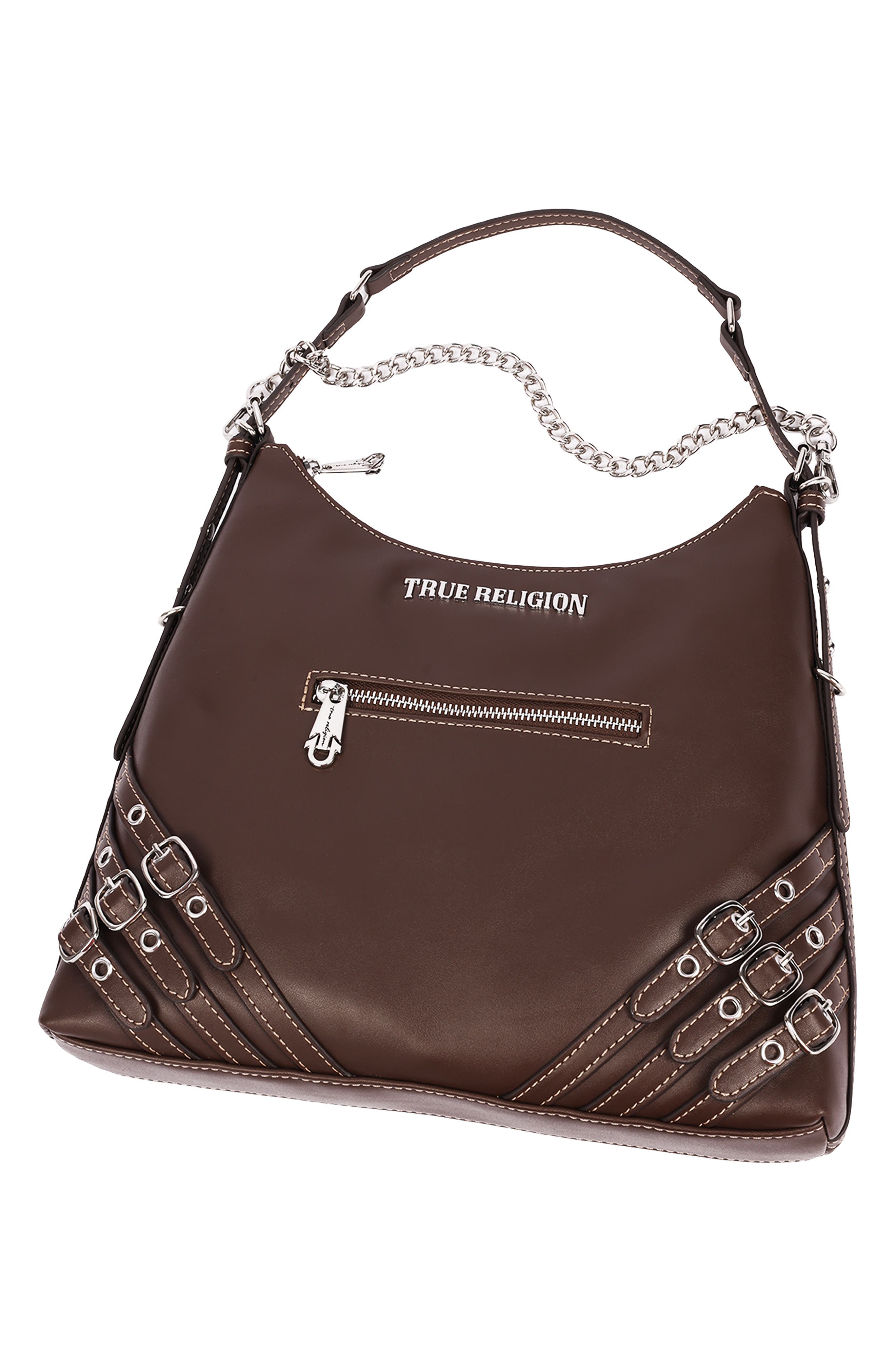 Large Triple Strap Faux Leather Hobo, Alternate, color, CHOCOLATE