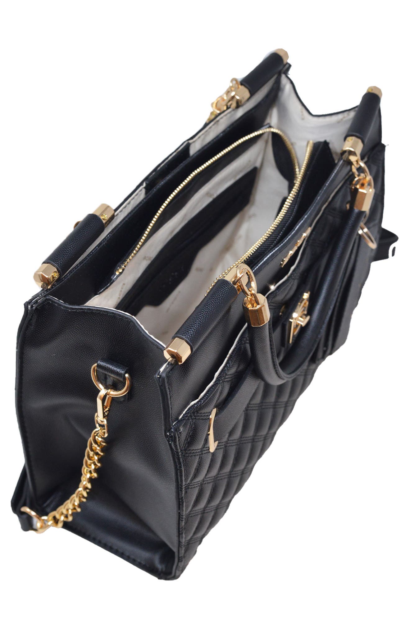 bebe Alex Quilted Satchel, Alternate, color, 