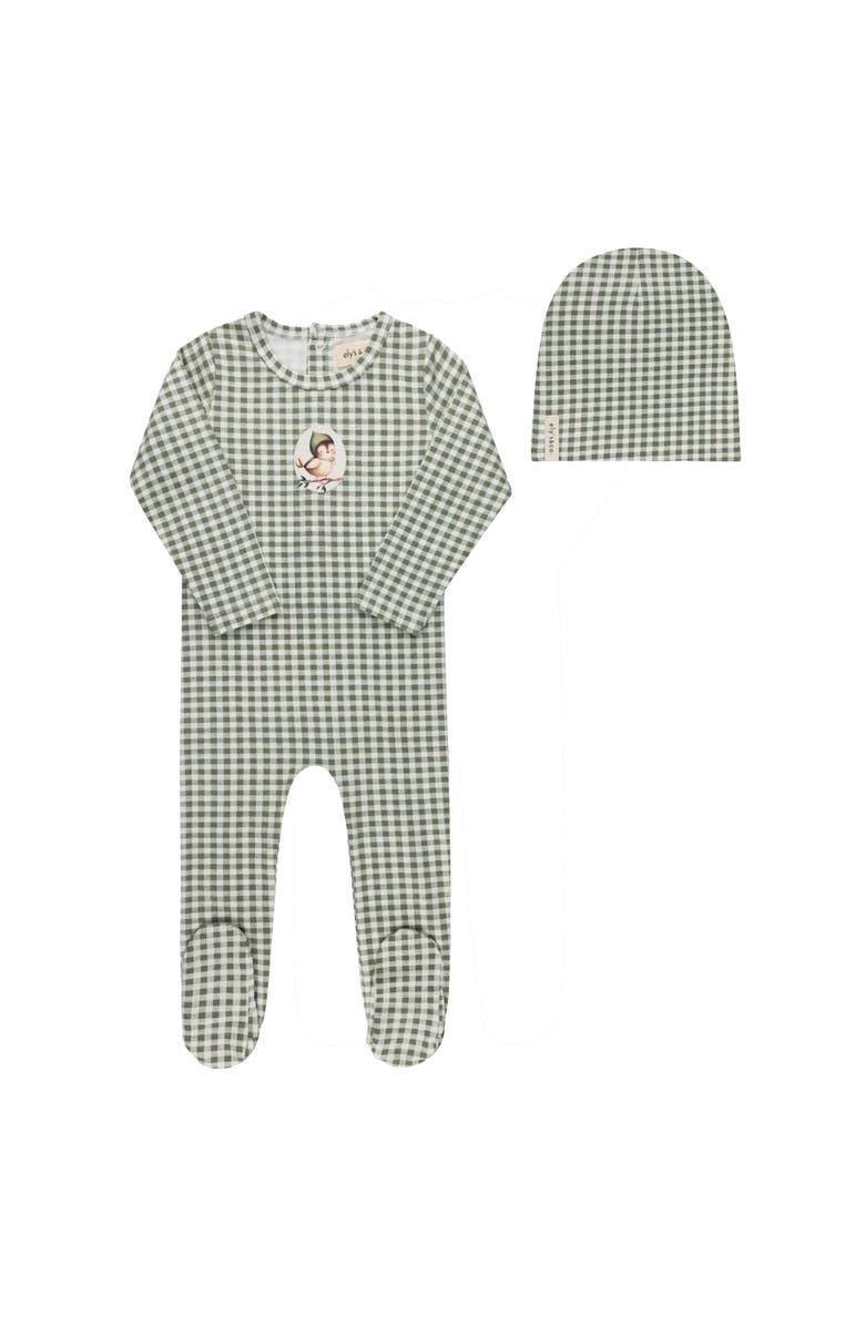 Ely's & Co. Gingham Owl Collection -  Footie + Beanie, Main, color, Sage