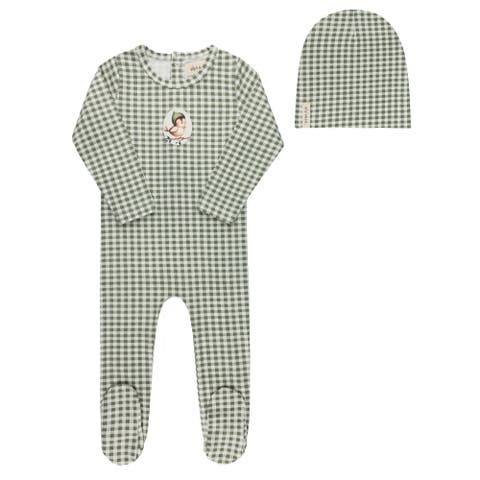 Gingham Owl Collection -  Footie + Beanie