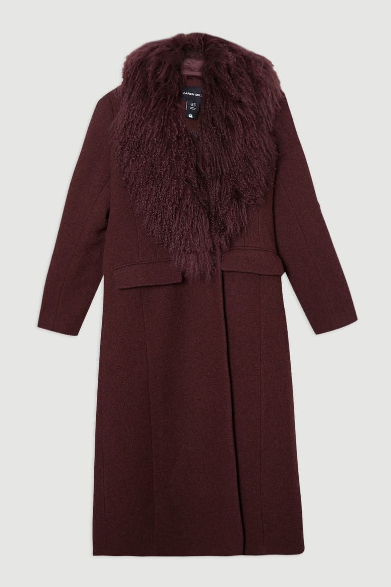 Wool Detachable Collar Midi Coat, Alternate, color, Burgundy