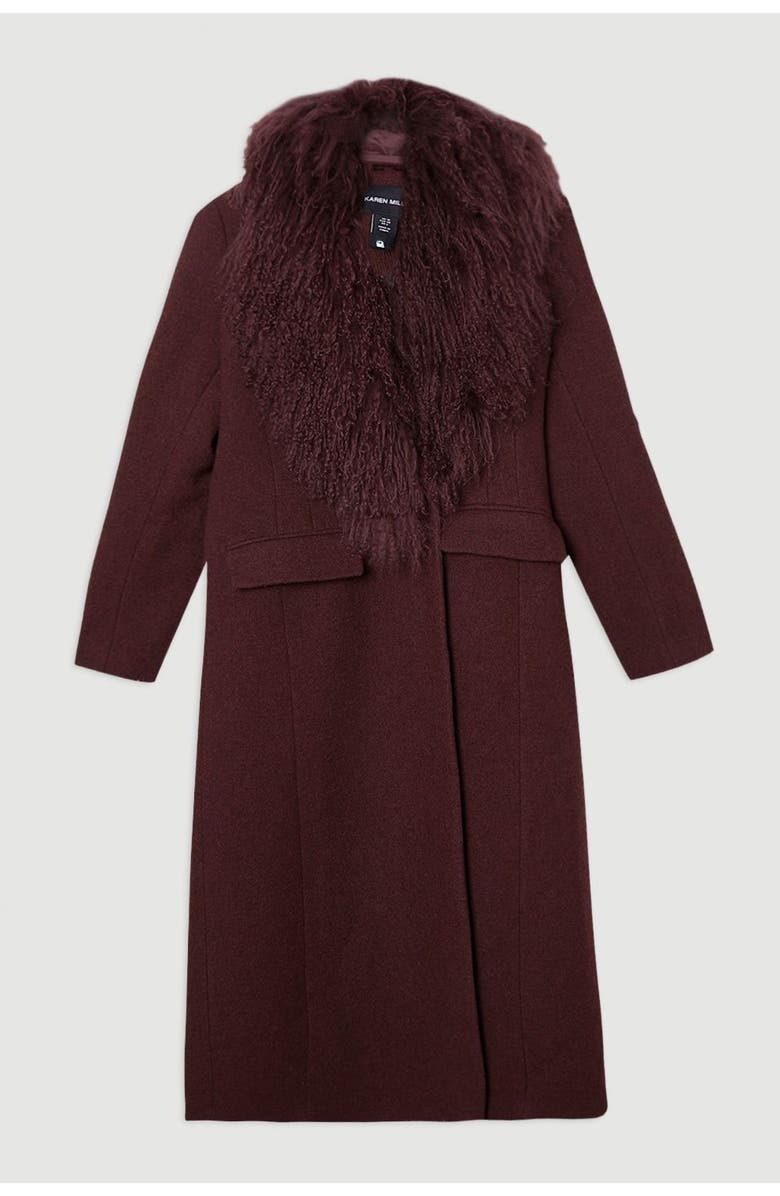 Karen Millen Wool Detachable Collar Midi Coat, Alternate, color, Burgundy