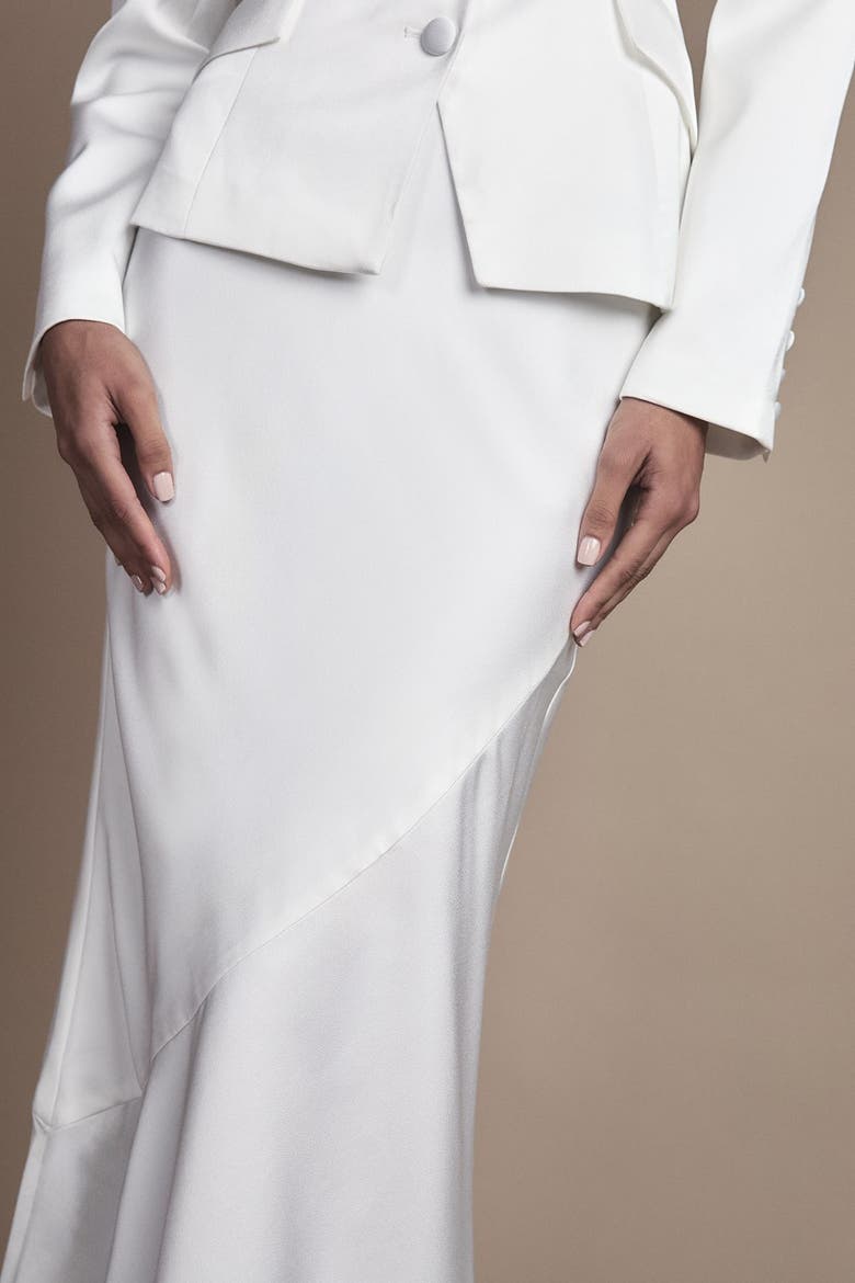 Satin Side-Split Fitted Midi Skirt, Alternate, color, Ivory