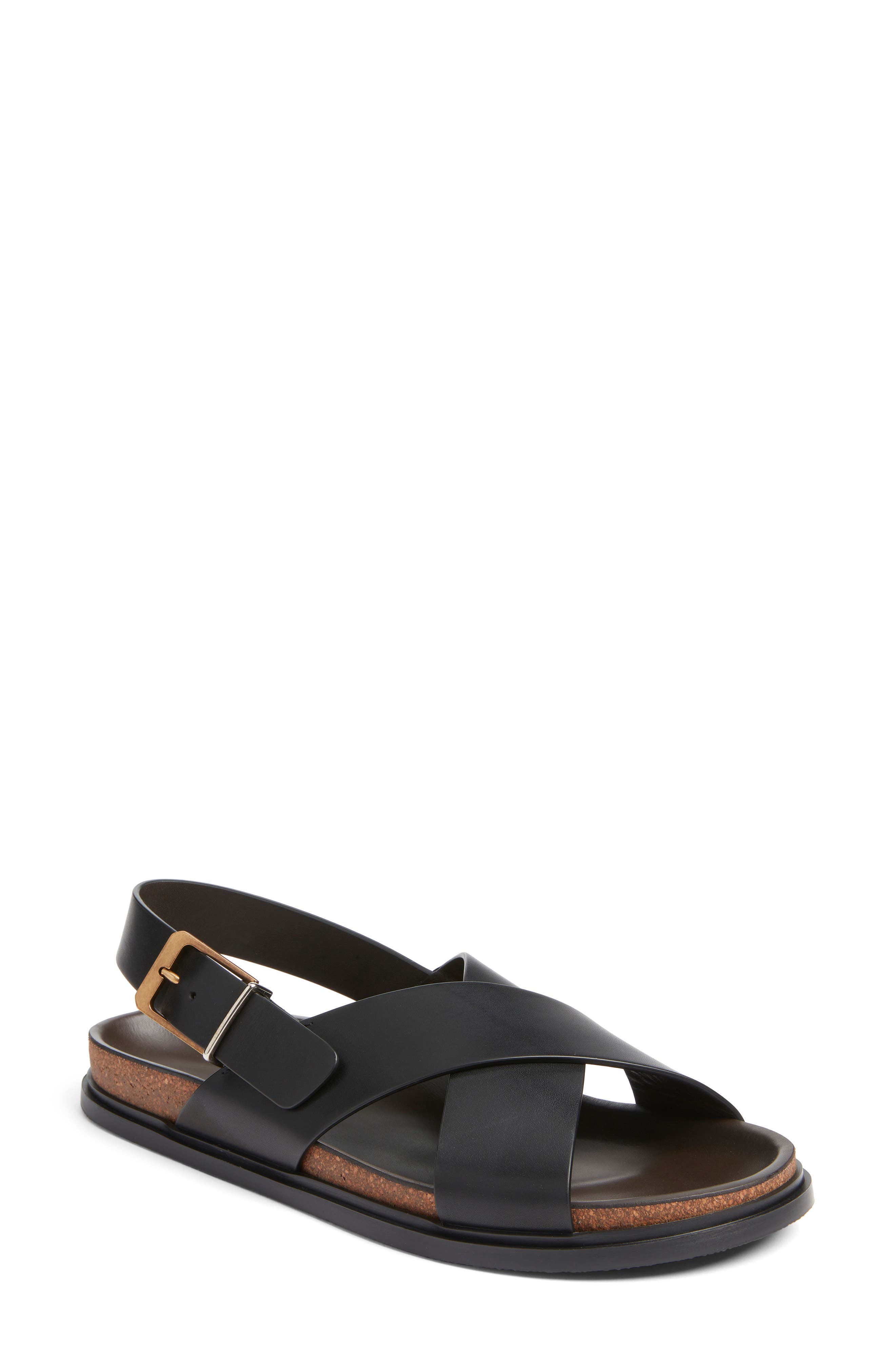 The Row Buckle Crisscross Sandal, Main, color, Black