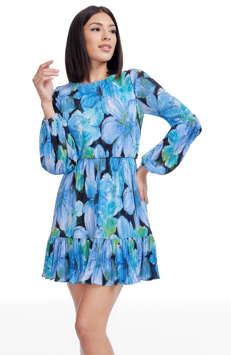 Dress the Population Aulani Floral Long Sleeve Minidress, Alternate, color, Cobalt Multi