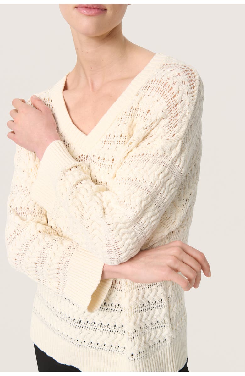 Soaked in Luxury SLSkylah V-neck 3/4 Sleeve Pullover, Alternate, color, Whisper White