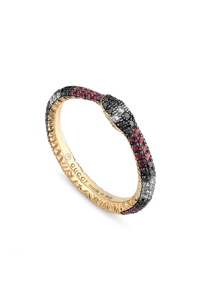 Ouroboros Diamond & Stone Pavé Snake Ring, Main, color, TOPAZ/ SAPPHIRE/ BLACK DIAMOND
