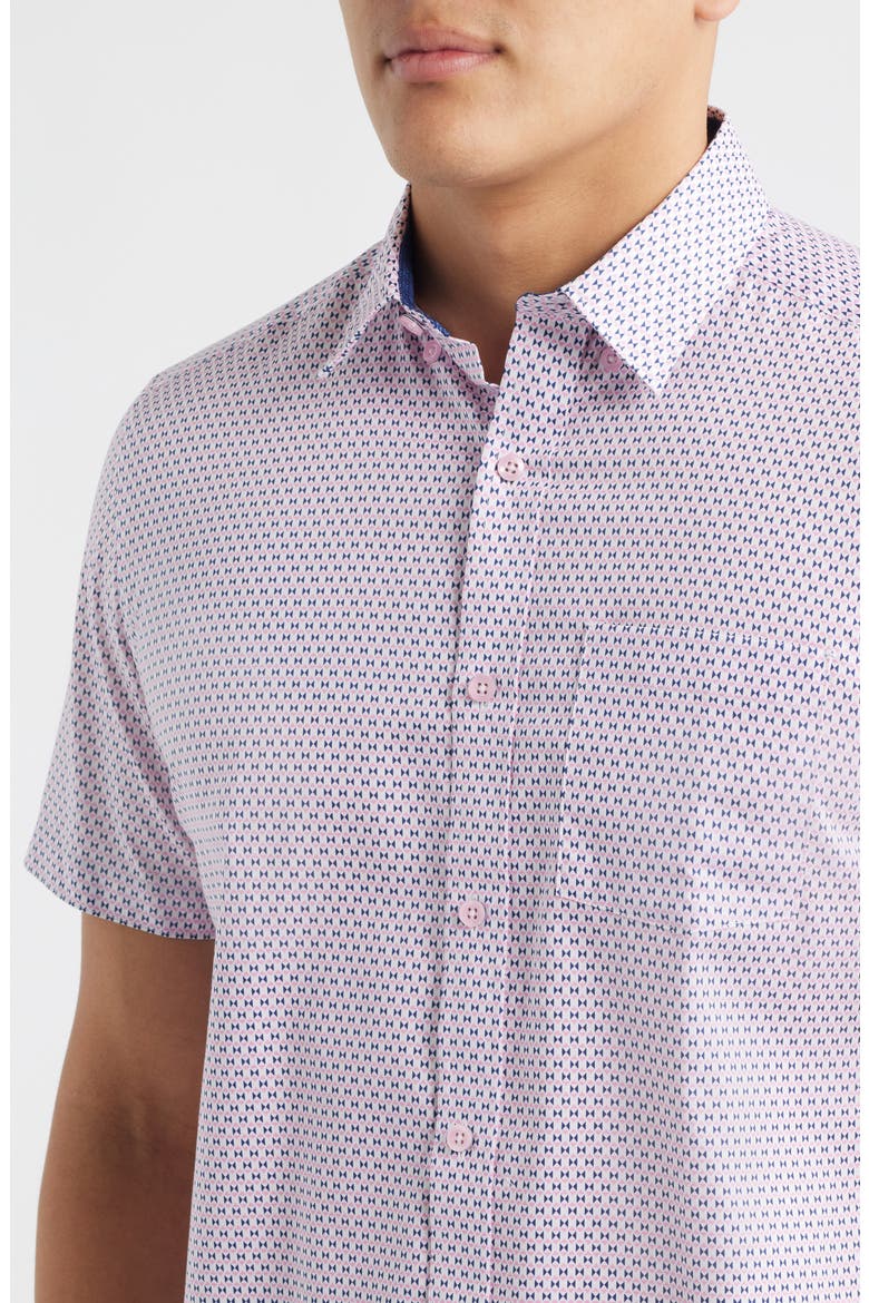 Logan Microprint Short Sleeve Cotton Blend Button-Up Shirt, Alternate, color, PINK / NAVY BOWTIE