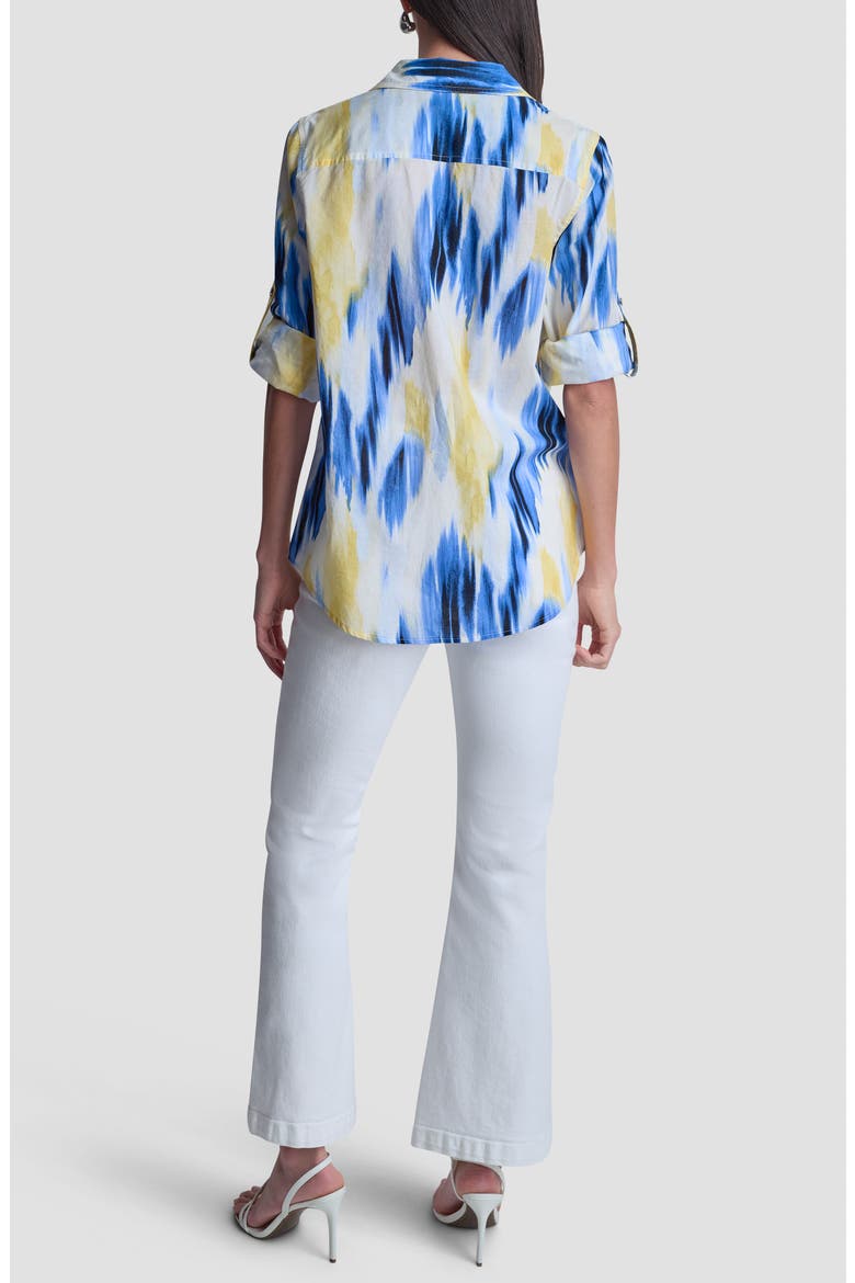 Printed Roll-Tab Cuff Cotton Button-Up Shirt, Alternate, color, SUNLIT SHORELINE
