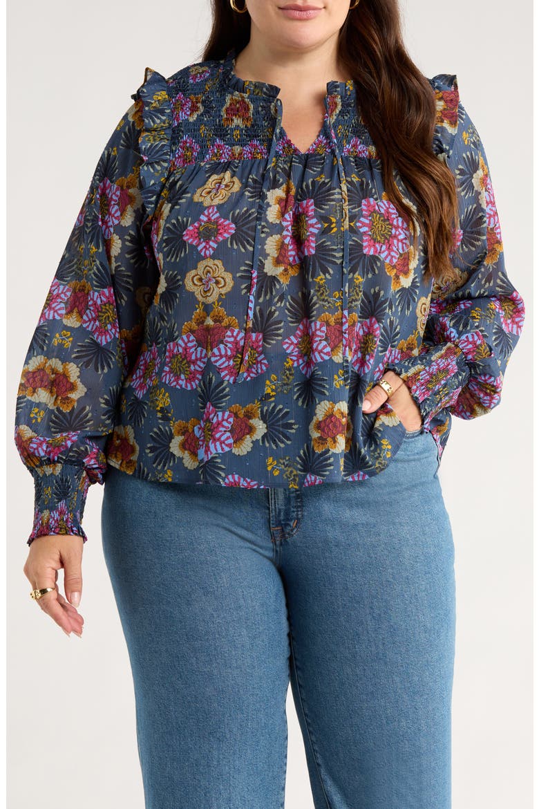Floral Smocked Yoke Popover Top, Main, color, GREEN GABLES BLOOMING