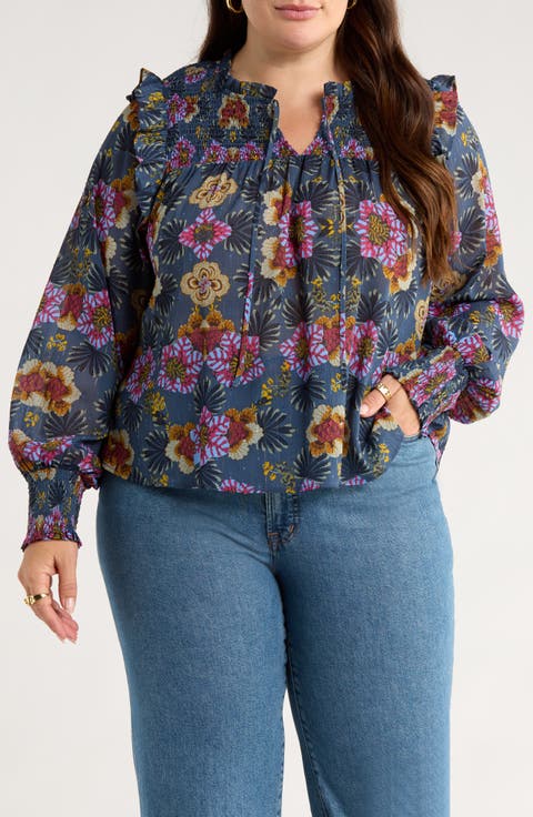 Floral Smocked Yoke Popover Top (Plus)