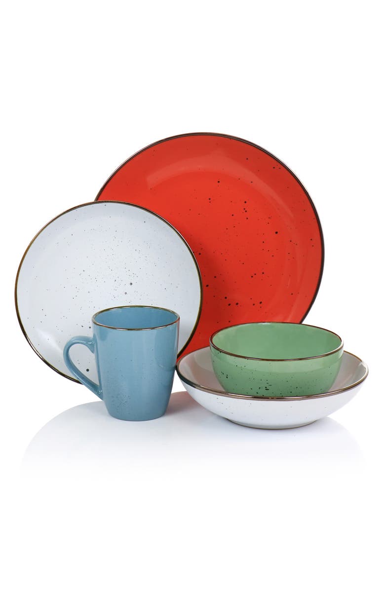 Elama Evelyn 20 Piece Mix and Match Round Stoneware Dinnerware Set, Alternate, color, White