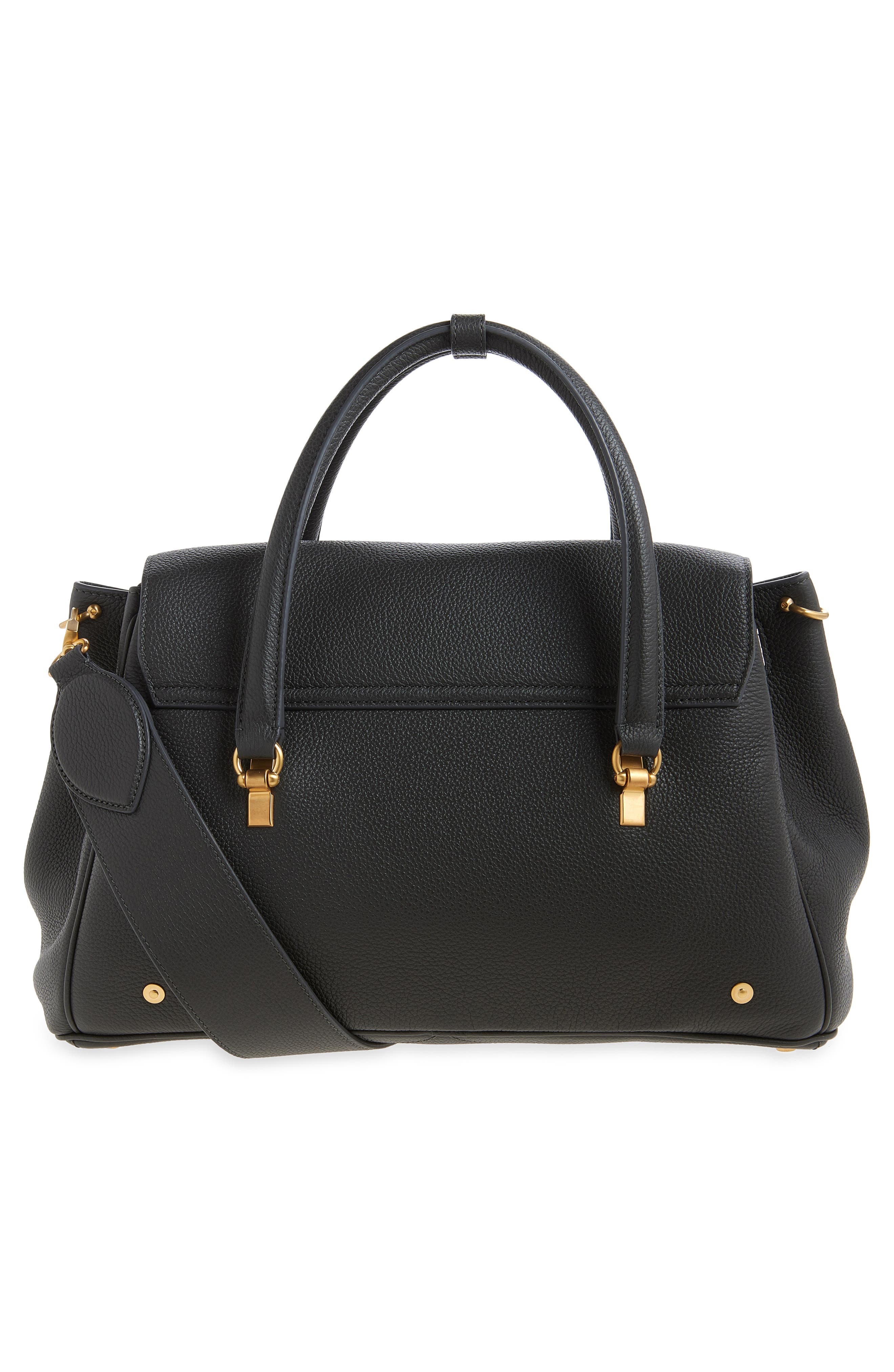 Thom Browne Bolton Pebble Grain Leather Satchel, Alternate, color, Black