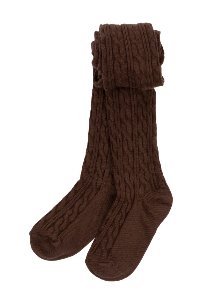 Girls Cable Knit Tights, Cotton Blend, Alternate, color, Brown