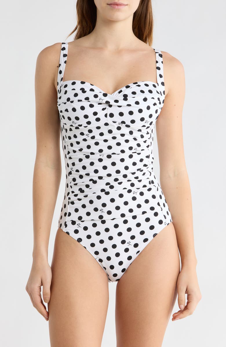 Betsey Johnson Sweetheart Ruched One-Piece Swimsuit, Main, color, 