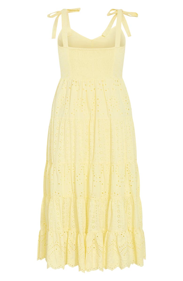 City Chic Allegra Eyelet Lace Midi Sundress, Alternate, color, Lemon Drop