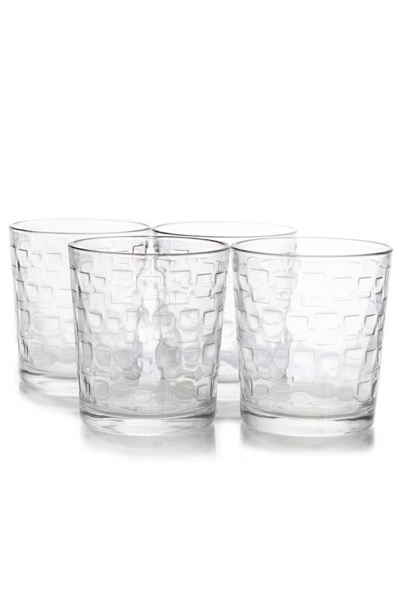 Gibson Home Great Foundations 4-Piece 13 oz. Double Old Fashion Glass Set, Square Pattern, Alternate, color, Clear
