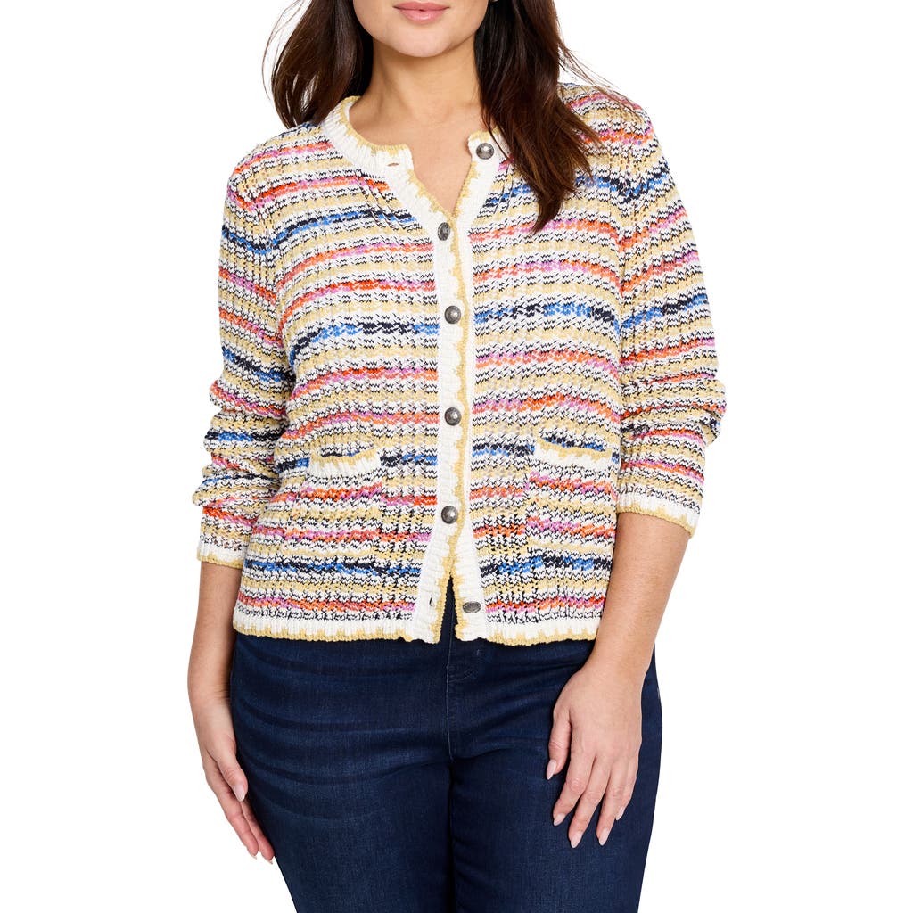 Nic + Zoe Nic+zoe Coastal Crochet Knit Jacket In Multi
