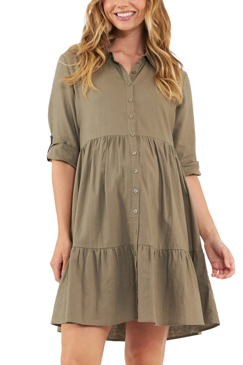 Adel Linen Dress, Alternate, color, OLIVE
