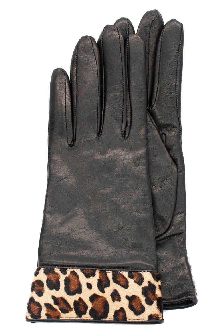 Leather Cashmere Lined Gloves, Main, color, BLACK/ BEIGE CONGO