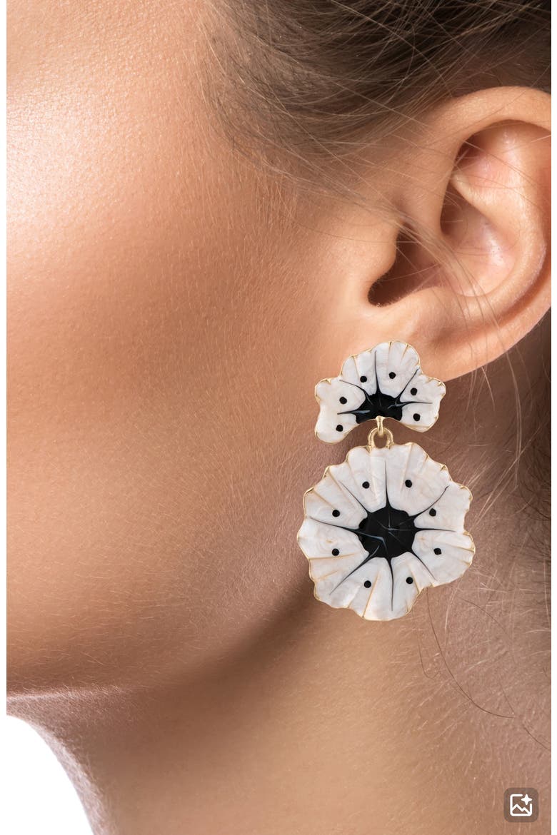 Floral Statement Drop Earrings (Nordstrom Exclusive), Alternate, color, BLACK/ WHITE/ GOLD