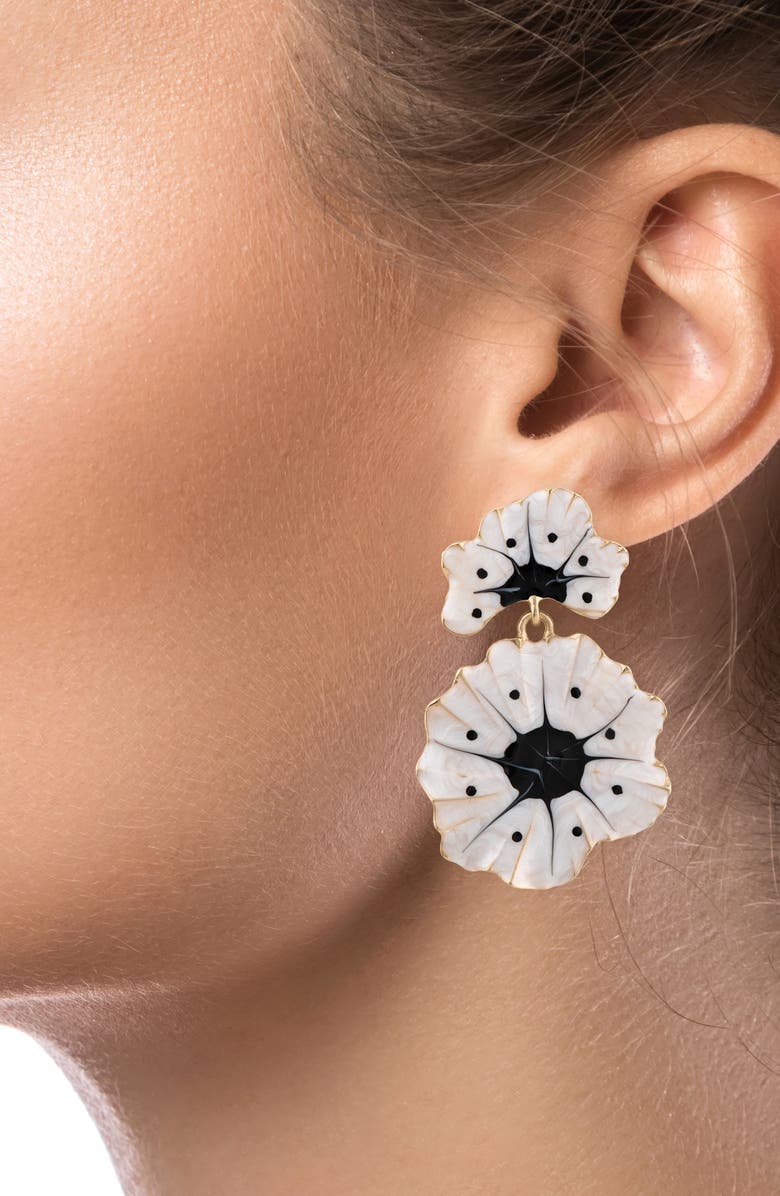JARDIN Floral Statement Drop Earrings, Alternate, color, Black/ White/ Gold