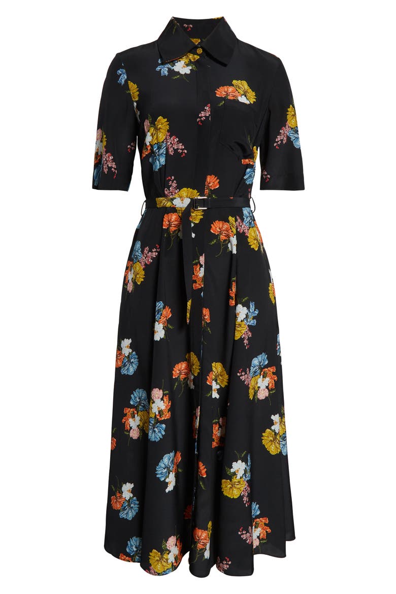 Rubie Belted Cotton Poplin Shirtdress, Alternate, color, RETRO BOUQUET ON BLACK