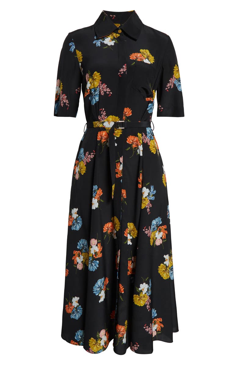 Emilia Wickstead Rubie Belted Cotton Poplin Shirtdress, Alternate, color, Retro Bouquet On Black