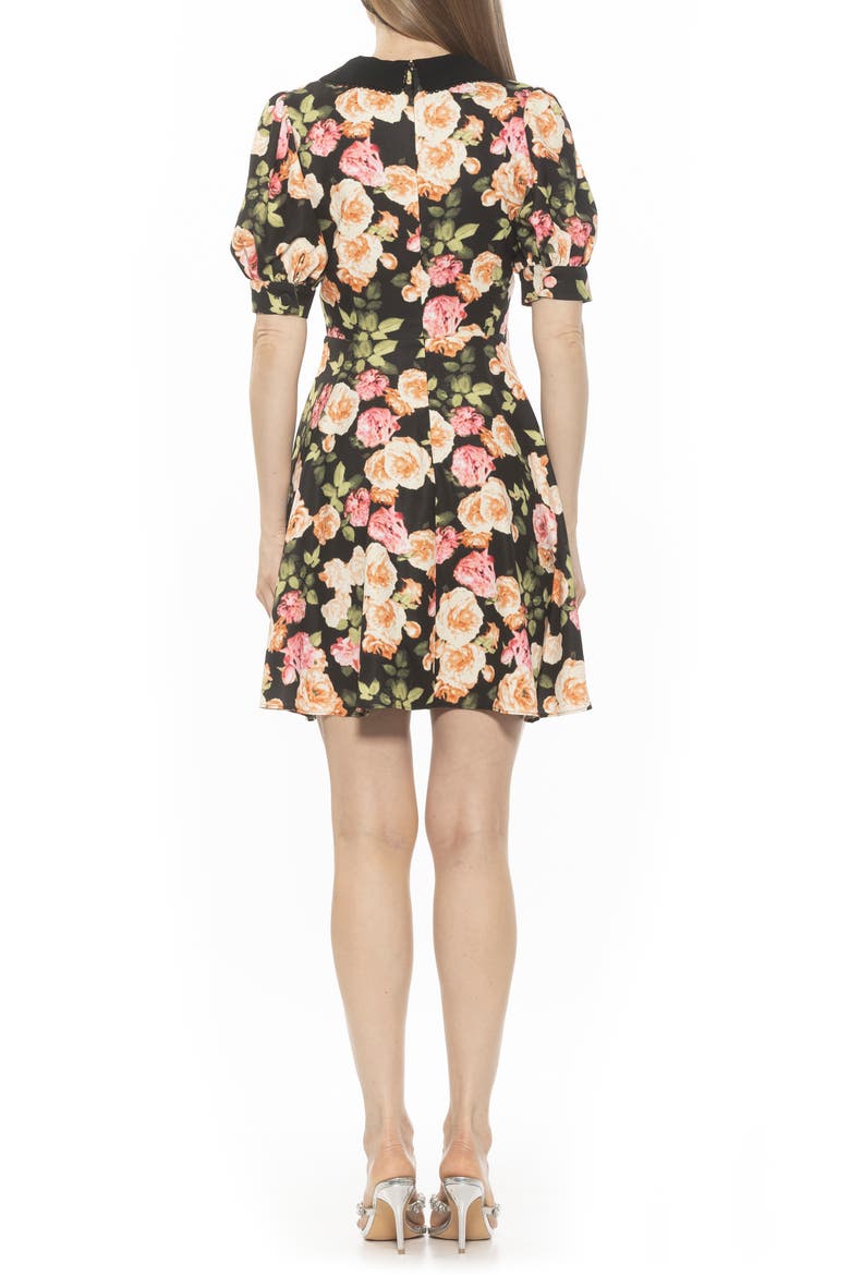 Carys Puff Sleeve Fit & Flare Dress, Alternate, color, BLACK FLORAL