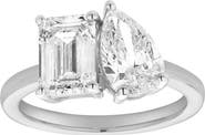 LuvMyJewelry Evermore 14K Gold Toi et Moi Emerald and Pear Lab Grown Diamond Ring - 3 ct