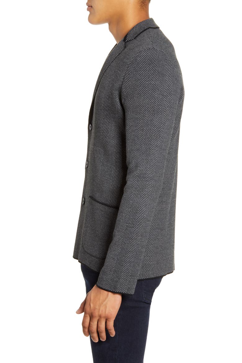 Herringbone Wool Blend Knit Blazer, Alternate, color, GREY
